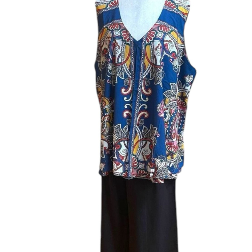 Suzanne Betro 2-Piece Set 4X NWT | Scarf Print Sleeveless Top & Black Crop Pants - Picture 5 of 13